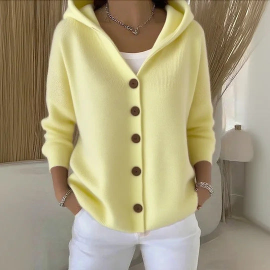 European And American Button Knitted Hooded Sweater Cardigan Coat