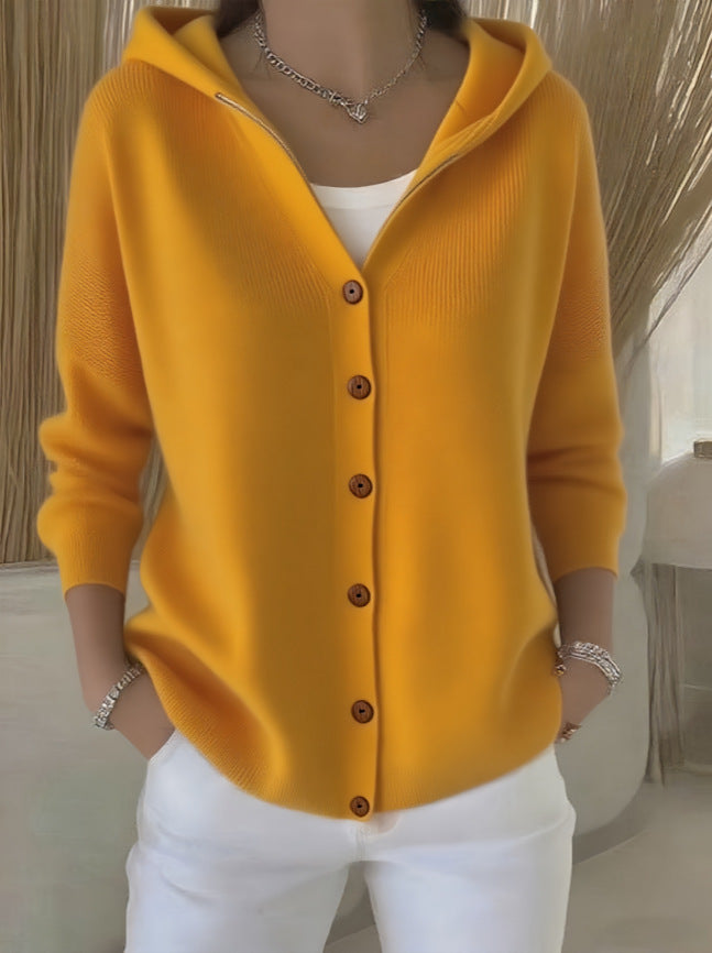 European And American Button Knitted Hooded Sweater Cardigan Coat