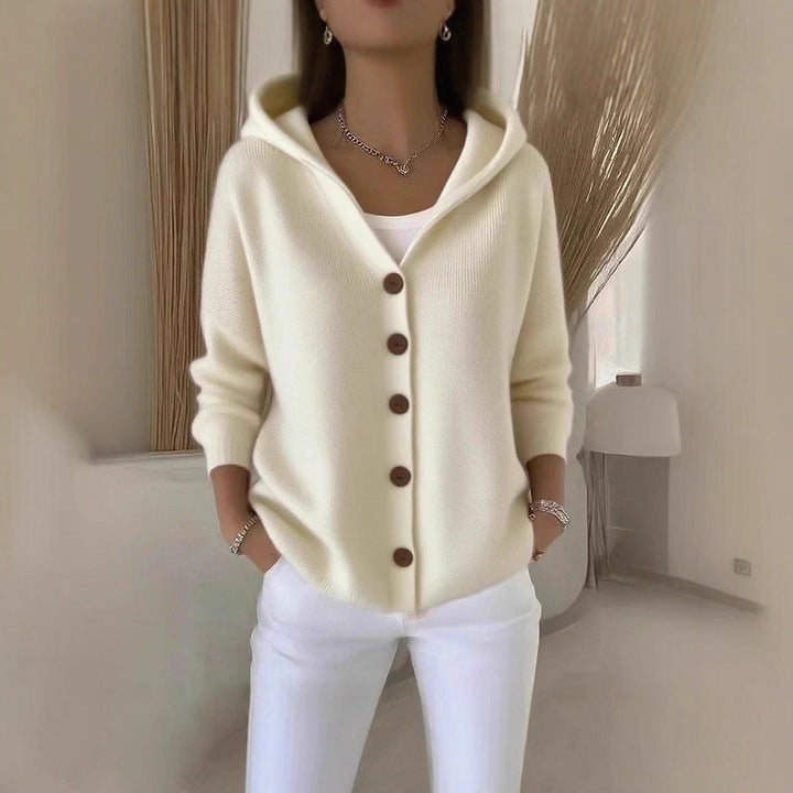 European And American Button Knitted Hooded Sweater Cardigan Coat