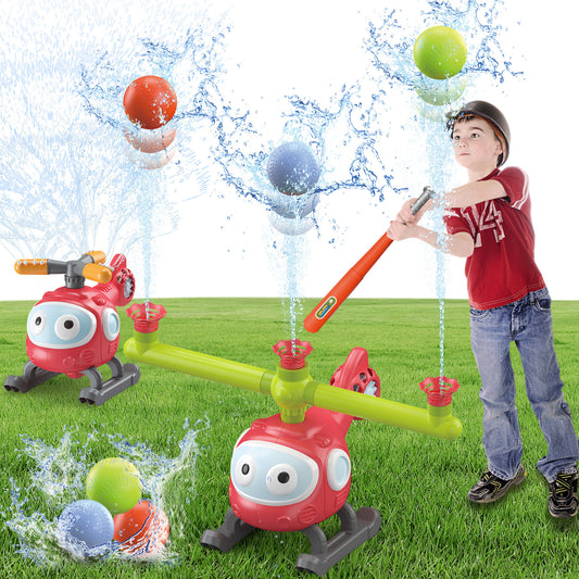 4 In 1 Water Sprinklers T Ball Set For Kids And Toddlers, Baseball Sprinkler For Backyard Helicopter Toy Outdoor Game, Attaches To Garden Hose Summer Yard Pool Water Toy