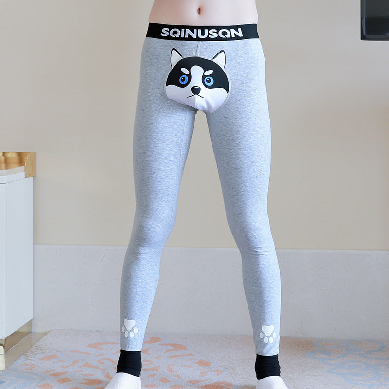 Cute Dog Print Leggings Winter Warm Innerwear Cotton Pants For Men