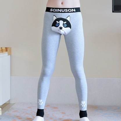 Cute Dog Print Leggings Winter Warm Innerwear Cotton Pants For Men