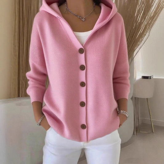 European And American Button Knitted Hooded Sweater Cardigan Coat