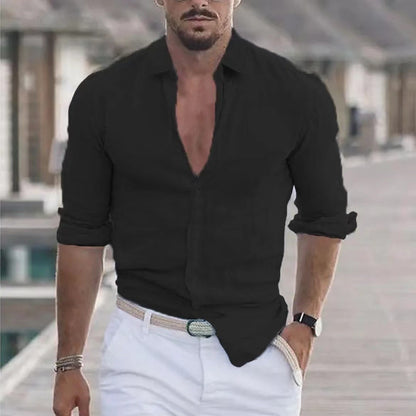Men's Linen Shirt Button Shirt Beach Shirt Solid Color