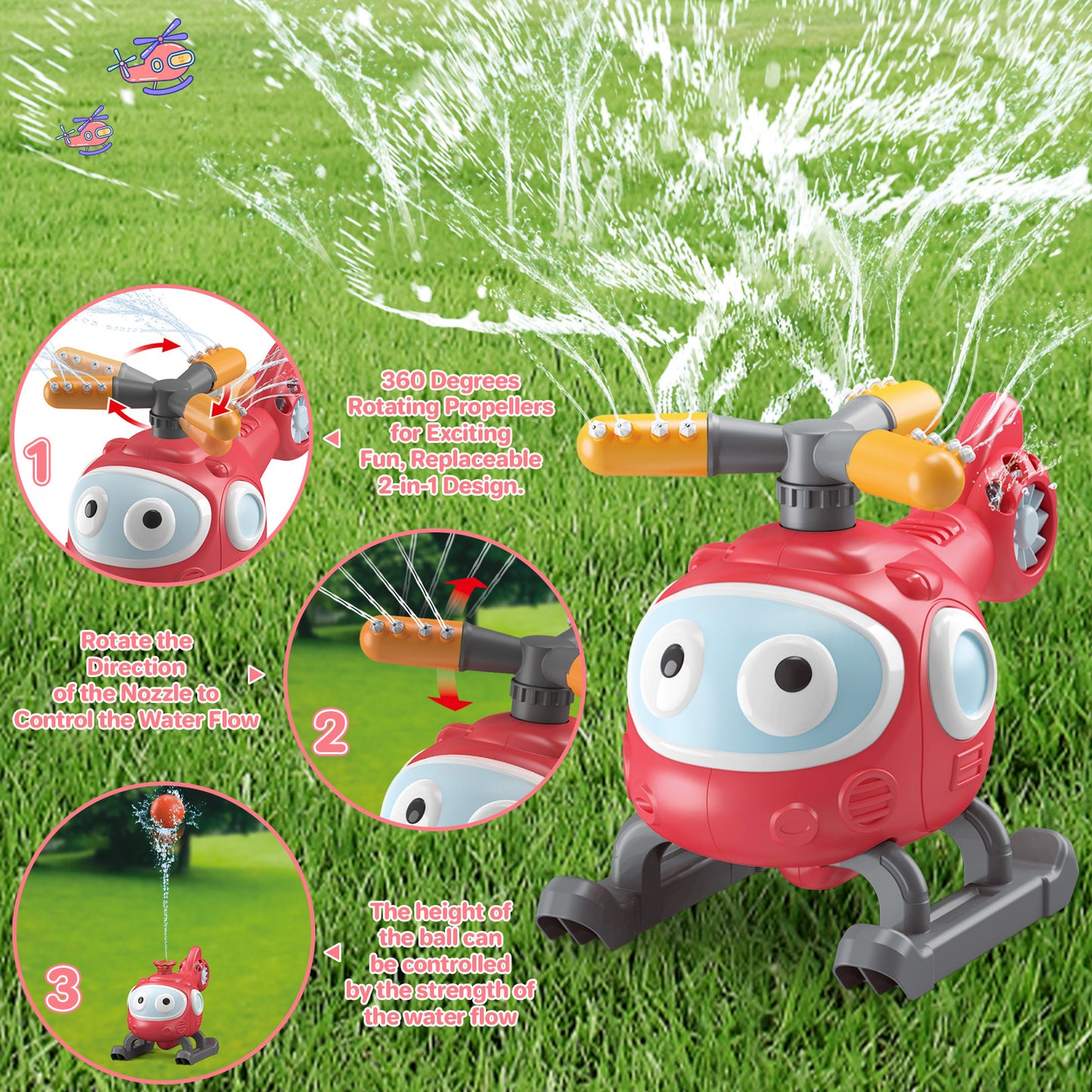 4 In 1 Water Sprinklers T Ball Set For Kids And Toddlers, Baseball Sprinkler For Backyard Helicopter Toy Outdoor Game, Attaches To Garden Hose Summer Yard Pool Water Toy