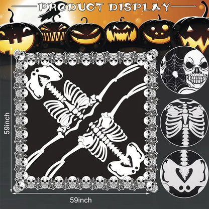Halloween Skeleton Poncho Skull Bones Lace Skeleton Cape Shawl Halloween Costume Day Of The Dead Poncho For Halloween Horror Theme Trick Or Treat Birthday Party