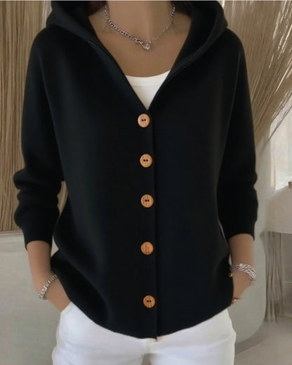 European And American Button Knitted Hooded Sweater Cardigan Coat