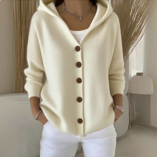 European And American Button Knitted Hooded Sweater Cardigan Coat